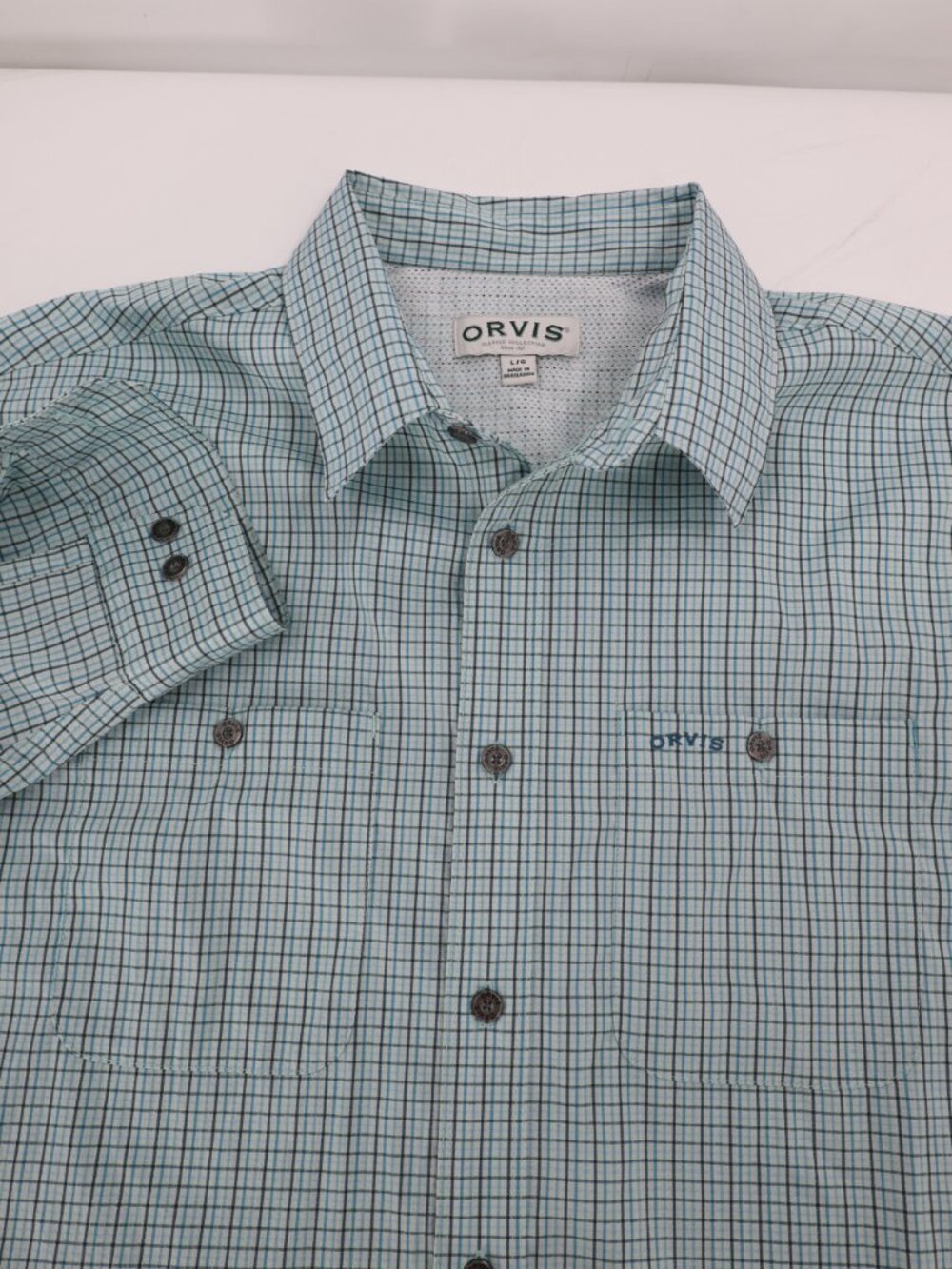 Orvis Shirt Mens Large Plaid Long Sleeve Fishing Button Up Roll Tab Tech Vented